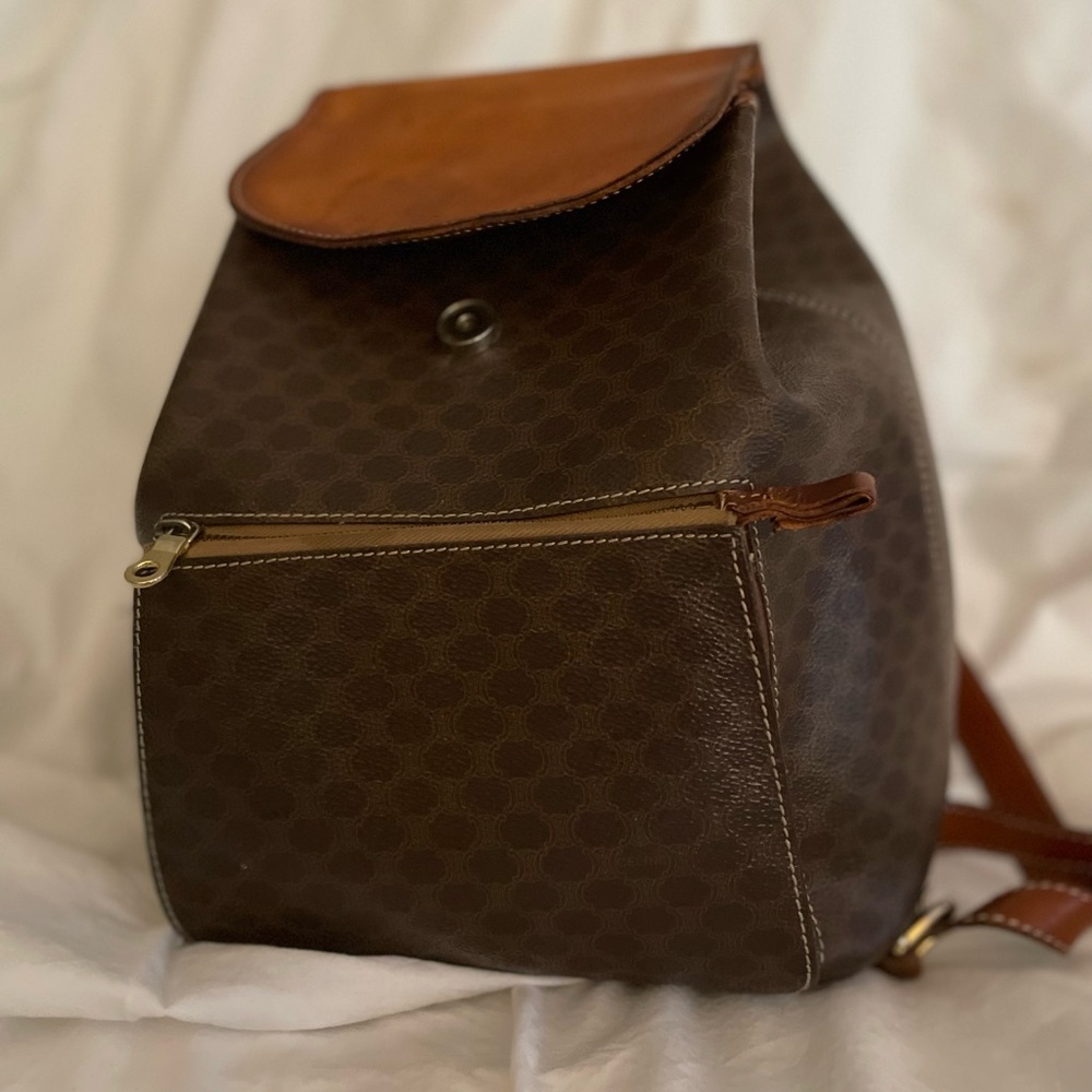 CELINE Vintage Macadam Backpack with Side Zipper Pocket and Single Magnetic Flap